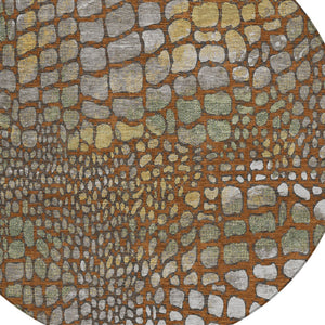 Homeroots 3' Charcoal Brown And Copper Abstract Washable Area Rug For Indoor And Outdoor Spaces, Durable Design 8' Round Polyester 596814