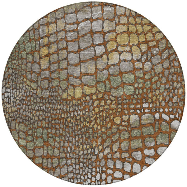 Homeroots 3' Charcoal Brown And Copper Abstract Washable Area Rug For Indoor And Outdoor Spaces, Durable Design 8' Round Polyester 596814