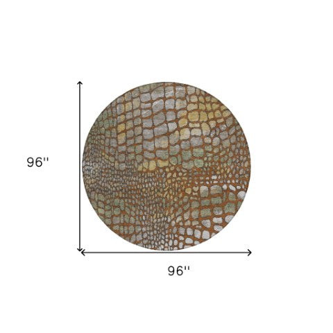 Homeroots 3' Charcoal Brown And Copper Abstract Washable Area Rug For Indoor And Outdoor Spaces, Durable Design 8' Round Polyester 596814