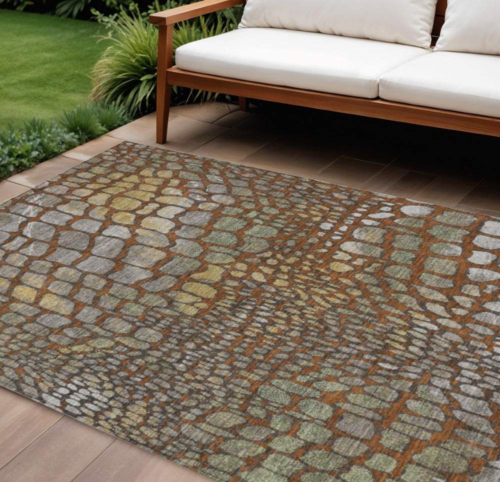 HomeRoots 9' X 12' Abstract Copper Gold Brown Indoor Outdoor Area Rug - Stylish, Durable, Washable Design! 596816