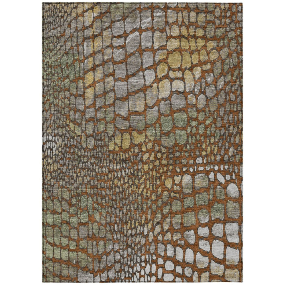 HomeRoots 9' X 12' Abstract Copper Gold Brown Indoor Outdoor Area Rug - Stylish, Durable, Washable Design! 596816