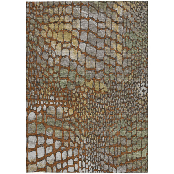 Homeroots 3' Charcoal Brown And Copper Abstract Washable Area Rug For Indoor And Outdoor Spaces, Durable Design 9' X 12' Polyester 596816