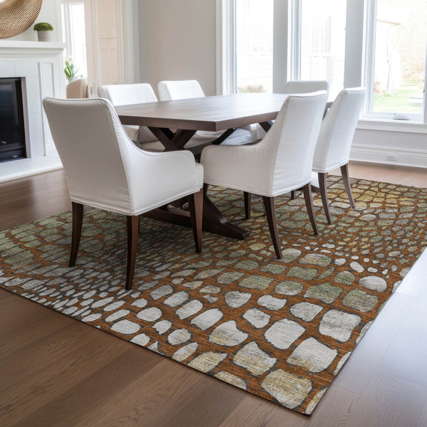 Homeroots 3' Charcoal Brown And Copper Abstract Washable Area Rug For Indoor And Outdoor Spaces, Durable Design 9' X 12' Polyester 596816