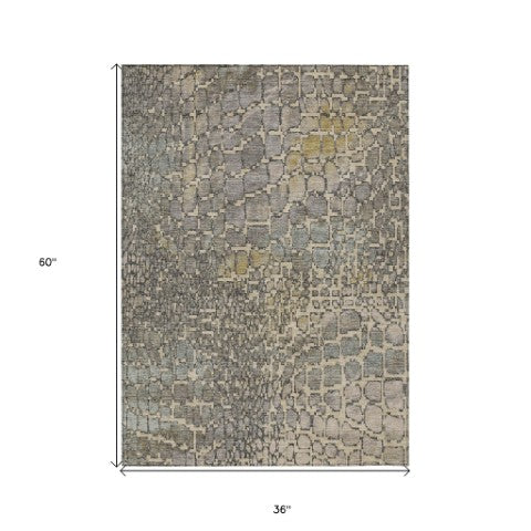 Homeroots 3' Charcoal Brown And Copper Abstract Washable Area Rug For Indoor And Outdoor Spaces, Durable Design 3' X 5' Polyester 596818