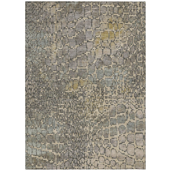 HomeRoots 5' Modern Washable Area Rug in Ivory, Gray & Black - Stylish for Indoor & Outdoor Spaces, Easy Care 5' X 8' 596819