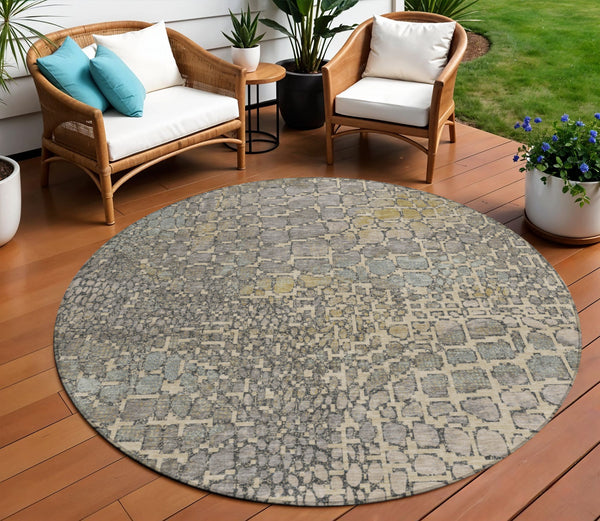 Homeroots 3' Charcoal Brown And Copper Abstract Washable Area Rug For Indoor And Outdoor Spaces, Durable Design 8' Round Polyester 596820