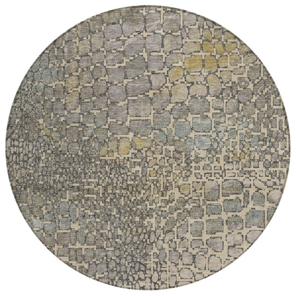 HomeRoots 5' Modern Washable Area Rug in Ivory, Gray & Black - Stylish for Indoor & Outdoor Spaces, Easy Care 8' Round 596820