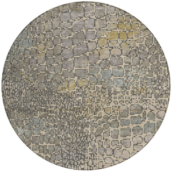 Homeroots 3' Charcoal Brown And Copper Abstract Washable Area Rug For Indoor And Outdoor Spaces, Durable Design 8' Round Polyester 596820