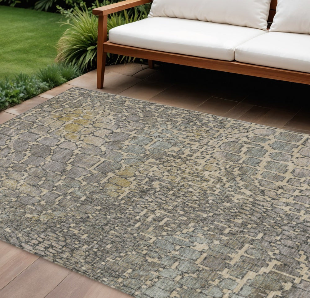 HomeRoots 9' X 12' Stylish Ivory Gray Black Abstract Washable Area Rug for Indoor and Outdoor Use 596822
