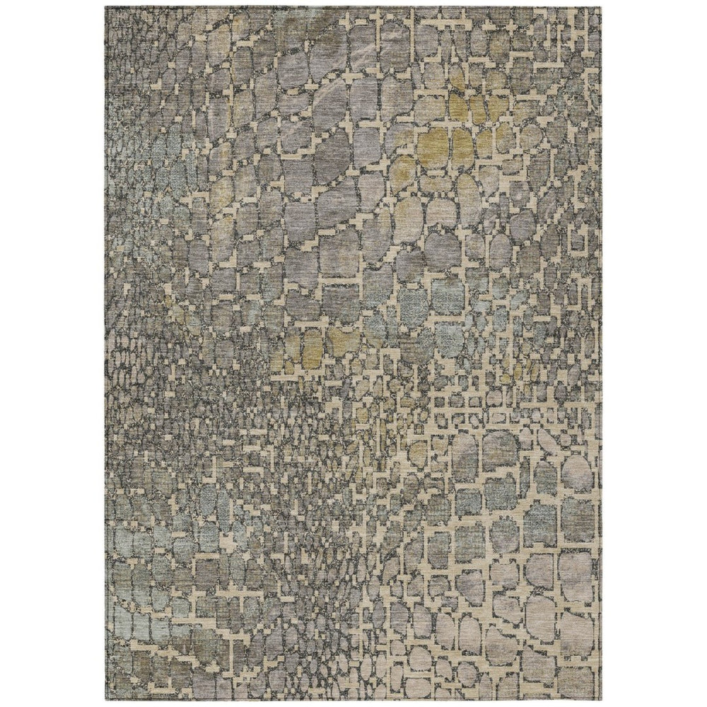 HomeRoots 5' Modern Washable Area Rug in Ivory, Gray & Black - Stylish for Indoor & Outdoor Spaces, Easy Care 10' X 14' 596823