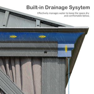 English Elm 12' Hardtop Gazebo with Built-In Drainage, Dual-Layer Galvanized Roof, Curtains & Mosquito Mesh Protection Grey W1859S00159