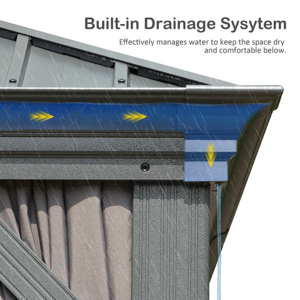 English Elm 12' Hardtop Gazebo with Built-In Drainage, Dual-Layer Galvanized Roof, Curtains & Mosquito Mesh Protection Grey W1859S00159