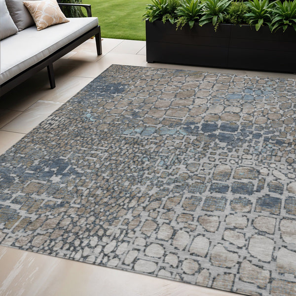 Homeroots 3' Charcoal Brown And Copper Abstract Washable Area Rug For Indoor And Outdoor Spaces, Durable Design 5' X 8' Polyester 596831