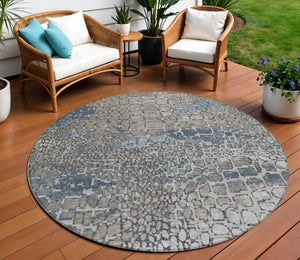 Homeroots 3' Charcoal Brown And Copper Abstract Washable Area Rug For Indoor And Outdoor Spaces, Durable Design 8' Round Polyester 596832