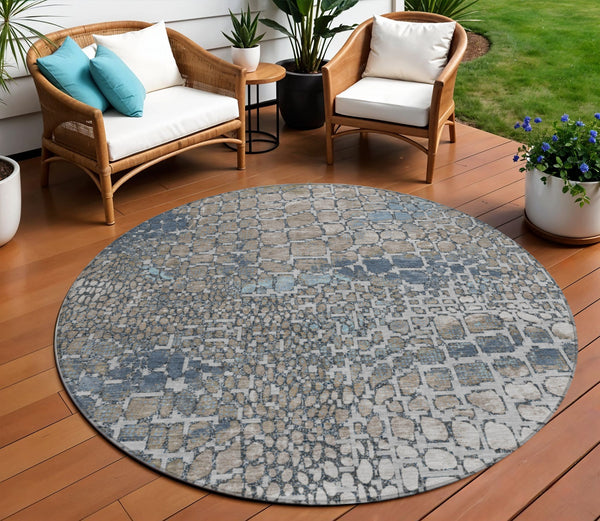Homeroots 3' Charcoal Brown And Copper Abstract Washable Area Rug For Indoor And Outdoor Spaces, Durable Design 8' Round Polyester 596832