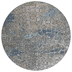 HomeRoots 5' Stylish Silver Blue and Brown Abstract Area Rug - Durable, Washable, Perfect for Indoor & Outdoor Spaces 8' Round 596832