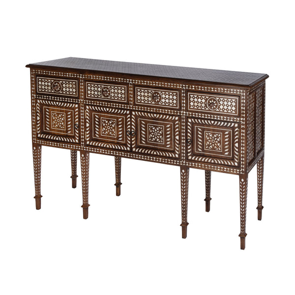 Butler Specialty Butler 60" W Mother Of Pearl & Teak Wood Console Table - Elegant 4 Drawer & 2 Door Storage Solution Brown Teak Wood,Mother Of Pearl 5968338-butler