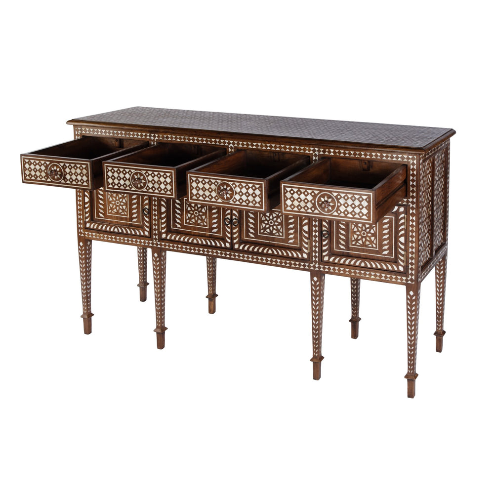 Butler Specialty Butler 60" W Mother Of Pearl & Teak Wood Console Table - Elegant 4 Drawer & 2 Door Storage Solution Brown Teak Wood,Mother Of Pearl 5968338-butler