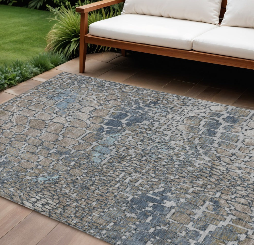 HomeRoots 5' Stylish Silver Blue and Brown Abstract Area Rug - Durable, Washable, Perfect for Indoor & Outdoor Spaces 8' X 10' 596833