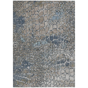 HomeRoots 9' Contemporary Silver Blue and Brown Abstract Area Rug - Washable, Durable for Indoor/Outdoor Use 596834