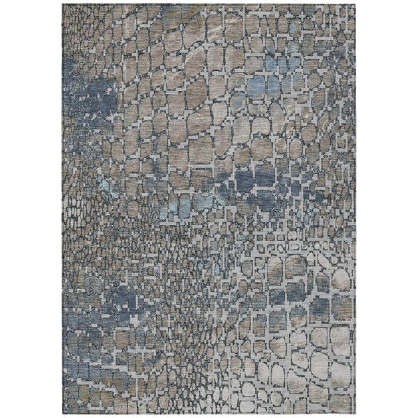 HomeRoots 5' Stylish Silver Blue and Brown Abstract Area Rug - Durable, Washable, Perfect for Indoor & Outdoor Spaces 10' X 14' 596835