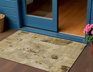 Homeroots 3' Beige And Brown Abstract Washable Indoor Outdoor Area Rug - Stylish, Durable, And Versatile Decor 3' X 5' Polyester 596836