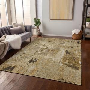 Homeroots 3' Beige And Brown Abstract Washable Indoor Outdoor Area Rug - Stylish, Durable, And Versatile Decor 3' X 5' Polyester 596836