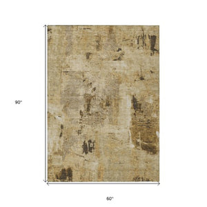 Homeroots 3' Beige And Brown Abstract Washable Indoor Outdoor Area Rug - Stylish, Durable, And Versatile Decor 5' X 8' Polyester 596837