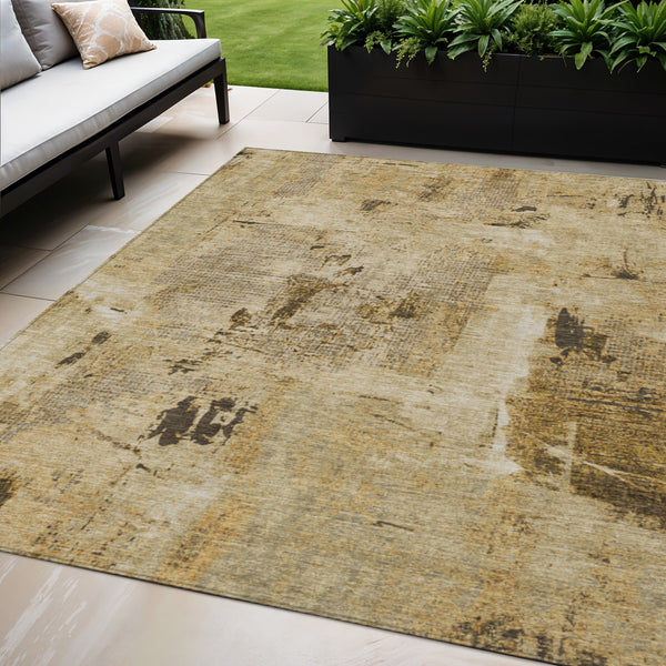 Homeroots 3' Beige And Brown Abstract Washable Indoor Outdoor Area Rug - Stylish, Durable, And Versatile Decor 5' X 8' Polyester 596837