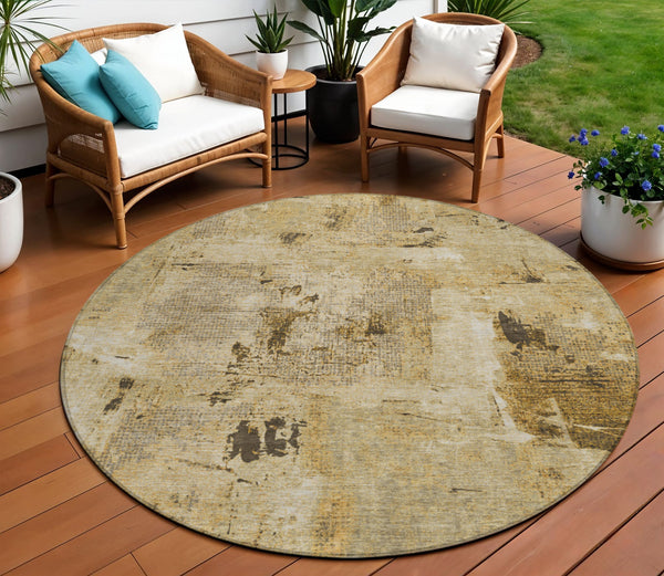 Homeroots 3' Beige And Brown Abstract Washable Indoor Outdoor Area Rug - Stylish, Durable, And Versatile Decor 8' Round Polyester 596838