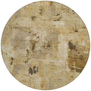 Homeroots 3' Beige And Brown Abstract Washable Indoor Outdoor Area Rug - Stylish, Durable, And Versatile Decor 8' Round Polyester 596838
