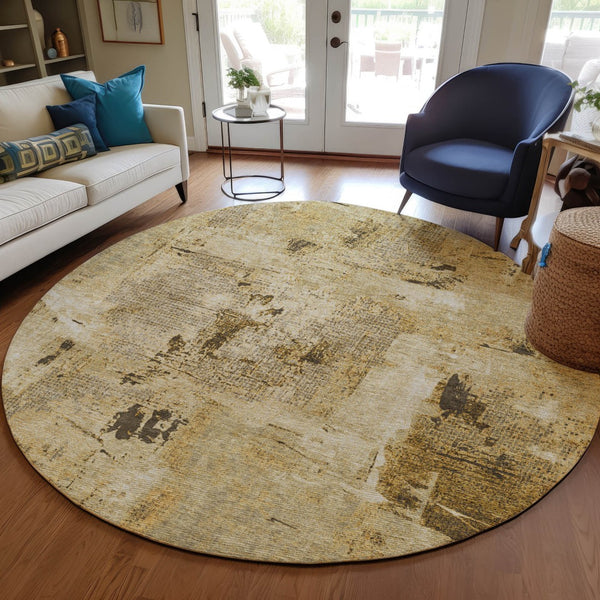 Homeroots 3' Beige And Brown Abstract Washable Indoor Outdoor Area Rug - Stylish, Durable, And Versatile Decor 8' Round Polyester 596838