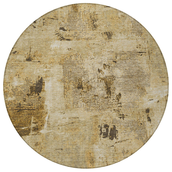 Homeroots 3' Beige And Brown Abstract Washable Indoor Outdoor Area Rug - Stylish, Durable, And Versatile Decor 8' Round Polyester 596838