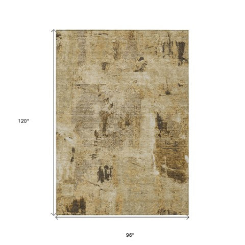 Homeroots 3' Beige And Brown Abstract Washable Indoor Outdoor Area Rug - Stylish, Durable, And Versatile Decor 8' X 10' Polyester 596839