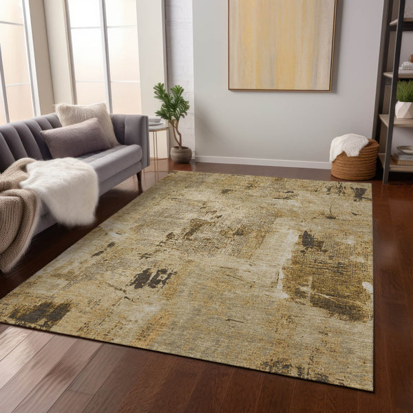 Homeroots 3' Beige And Brown Abstract Washable Indoor Outdoor Area Rug - Stylish, Durable, And Versatile Decor 8' X 10' Polyester 596839