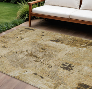 Homeroots 3' Beige And Brown Abstract Washable Indoor Outdoor Area Rug - Stylish, Durable, And Versatile Decor 9' X 12' Polyester 596840