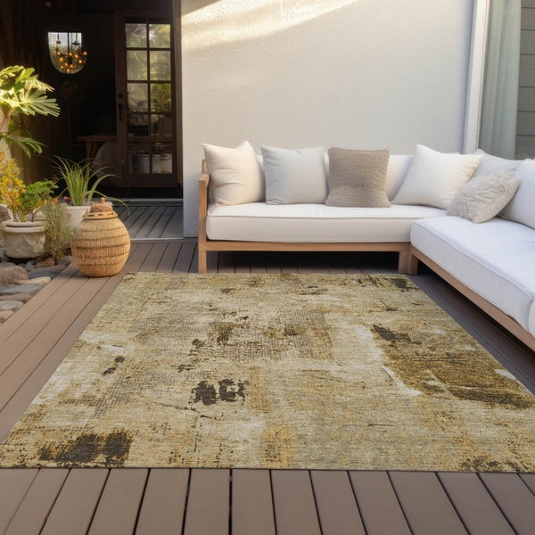 Homeroots 3' Beige And Brown Abstract Washable Indoor Outdoor Area Rug - Stylish, Durable, And Versatile Decor 9' X 12' Polyester 596840