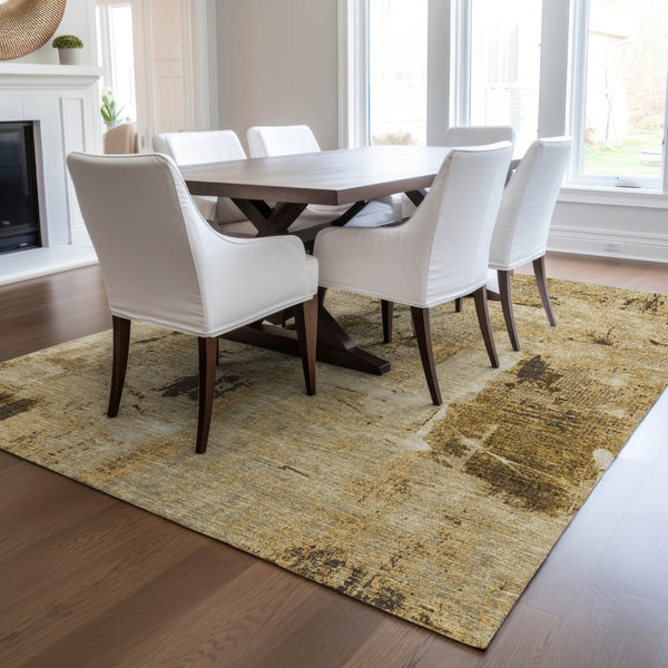 Homeroots 3' Beige And Brown Abstract Washable Indoor Outdoor Area Rug - Stylish, Durable, And Versatile Decor 10' X 14' Polyester 596841