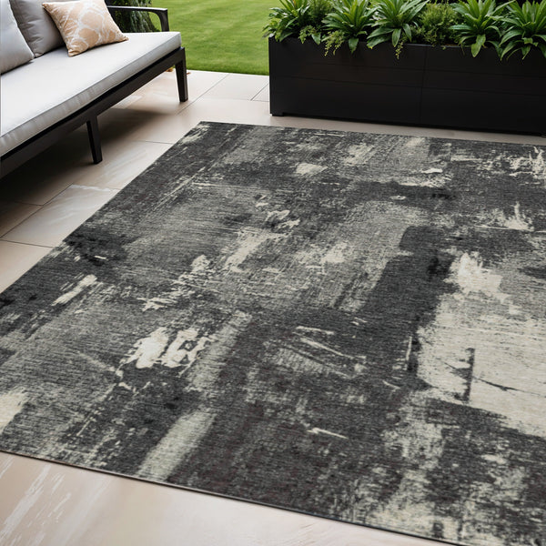 Homeroots 3' Beige And Brown Abstract Washable Indoor Outdoor Area Rug - Stylish, Durable, And Versatile Decor 5' X 8' Polyester 596843