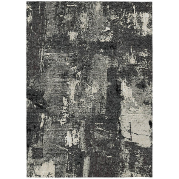 HomeRoots 5' Modern Abstract Washable Area Rug in Black, Gray, and Ivory for Indoor and Outdoor Spaces 5' X 8' 596843