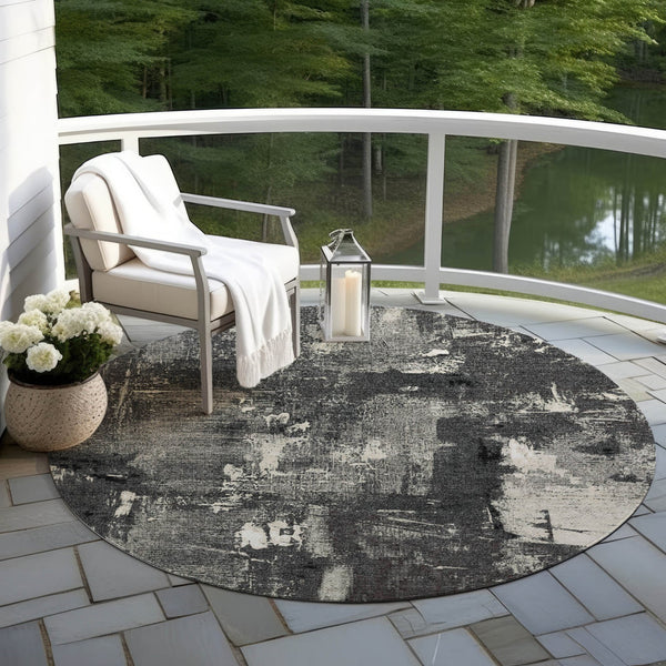 Homeroots 3' Beige And Brown Abstract Washable Indoor Outdoor Area Rug - Stylish, Durable, And Versatile Decor 8' Round Polyester 596844