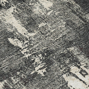 HomeRoots 5' Modern Abstract Washable Area Rug in Black, Gray, and Ivory for Indoor and Outdoor Spaces 8' Round 596844