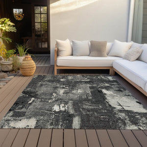 HomeRoots 5' Modern Abstract Washable Area Rug in Black, Gray, and Ivory for Indoor and Outdoor Spaces 8' X 10' 596845