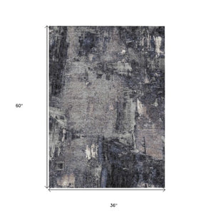 Homeroots 3' Beige And Brown Abstract Washable Indoor Outdoor Area Rug - Stylish, Durable, And Versatile Decor 3' X 5' Polyester 596848