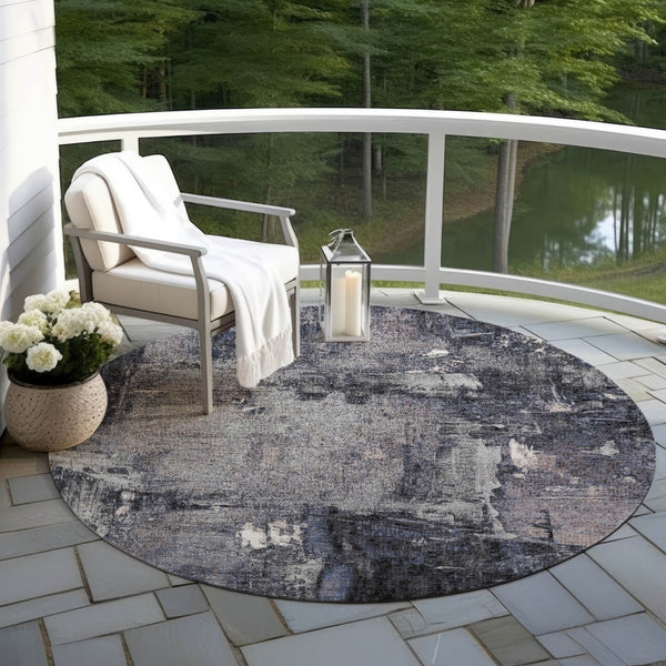 Homeroots 3' Beige And Brown Abstract Washable Indoor Outdoor Area Rug - Stylish, Durable, And Versatile Decor 8' Round Polyester 596850