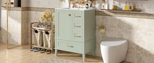 English Elm 24" Olive Bathroom Vanity Solid Wood Frame Ceramic Sink Gold Hardware Soft Close Green N729P373276F