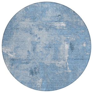 HomeRoots 5' Denim Blue and Ivory Abstract Area Rug - Stylish, Durable, Washable for Indoor and Outdoor Spaces 8' Round 596856