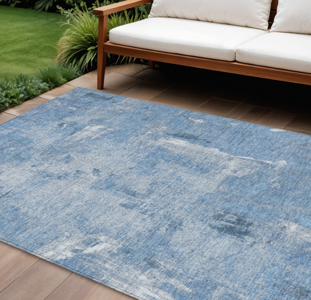 HomeRoots 9' X 12' Denim Blue and Ivory Abstract Area Rug - Washable, Durable, Perfect for Indoor/Outdoor Use! 596858