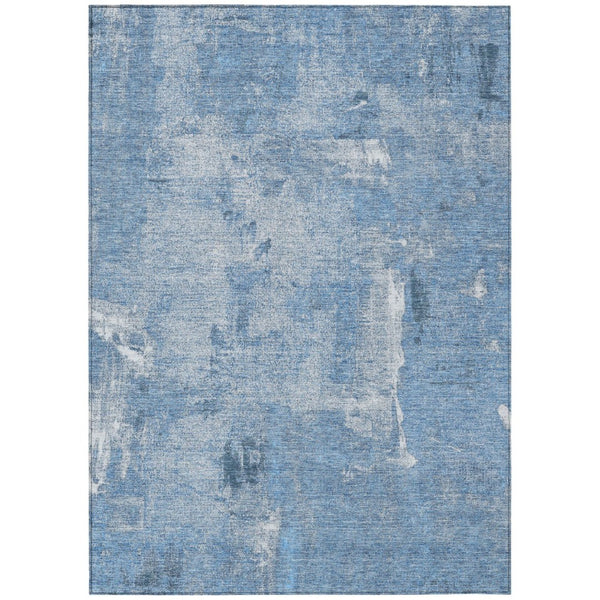 HomeRoots 5' Denim Blue and Ivory Abstract Area Rug - Stylish, Durable, Washable for Indoor and Outdoor Spaces 10' X 14' 596859