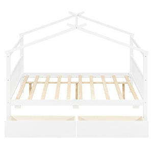 English Elm Twin House Bed Solid Pine Kids Cottage Frame with Storage Drawers Imaginative Room N708P309247K